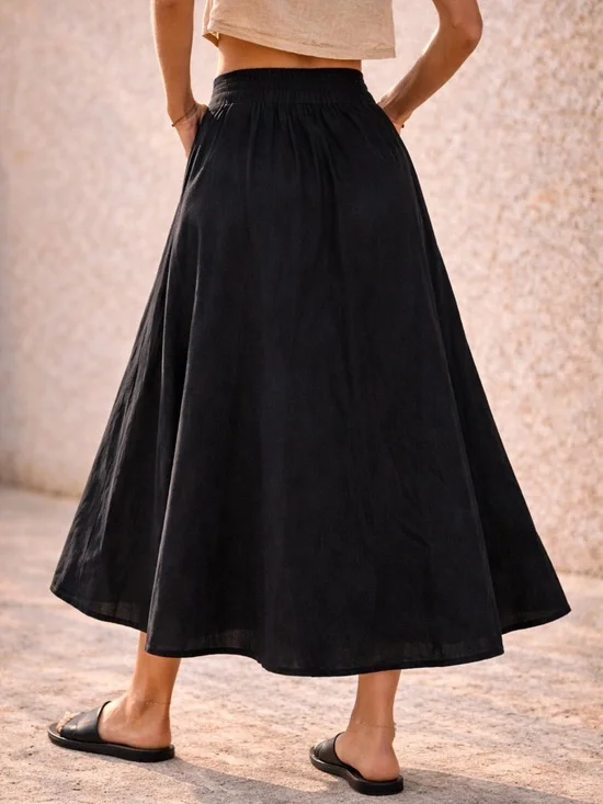 FREEDOM Patch A-Line Organic Cotton Boho Statement Midi Skirt Artisan Bottom S/M - Picture 10 of 11